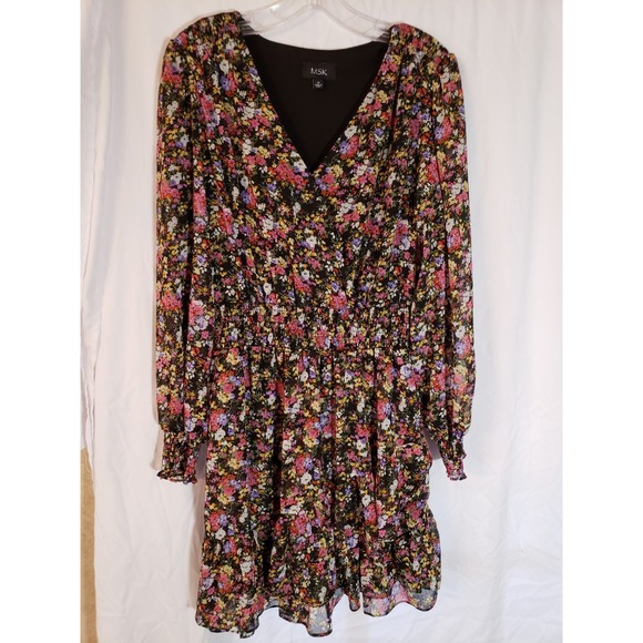 MSK Dresses & Skirts - Women's MSK Black Floral Long Sleeve Dress Size M